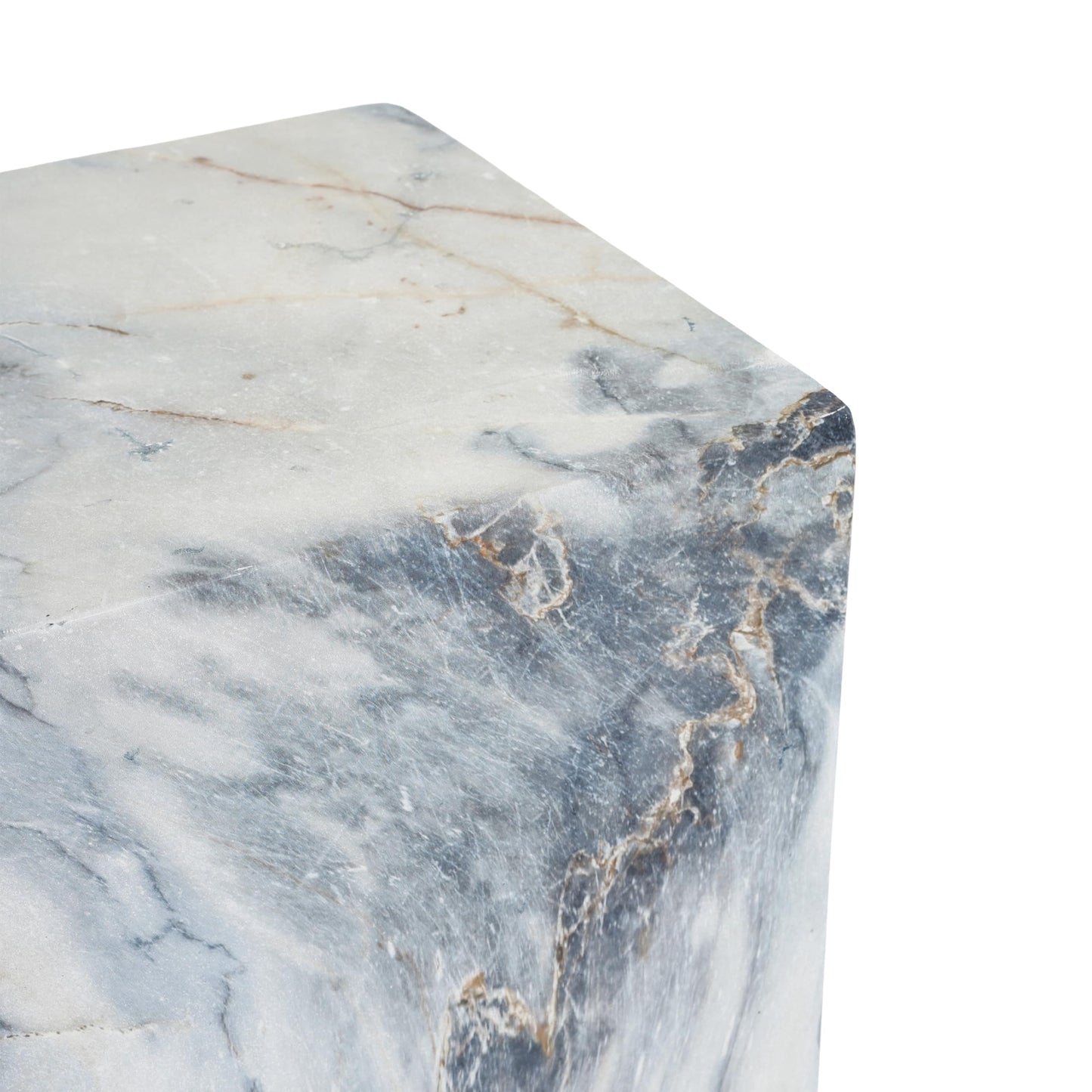 Handcrafted Marble Effect Pedestal, 30.3" Tall, Indoor & Outdoor Display Stand, Square Base, Heavy-Duty 100 lbs Capacity, Unique Grey-Blue Veining, Plant Stand, Sculpture Plinth, Side Table Accent