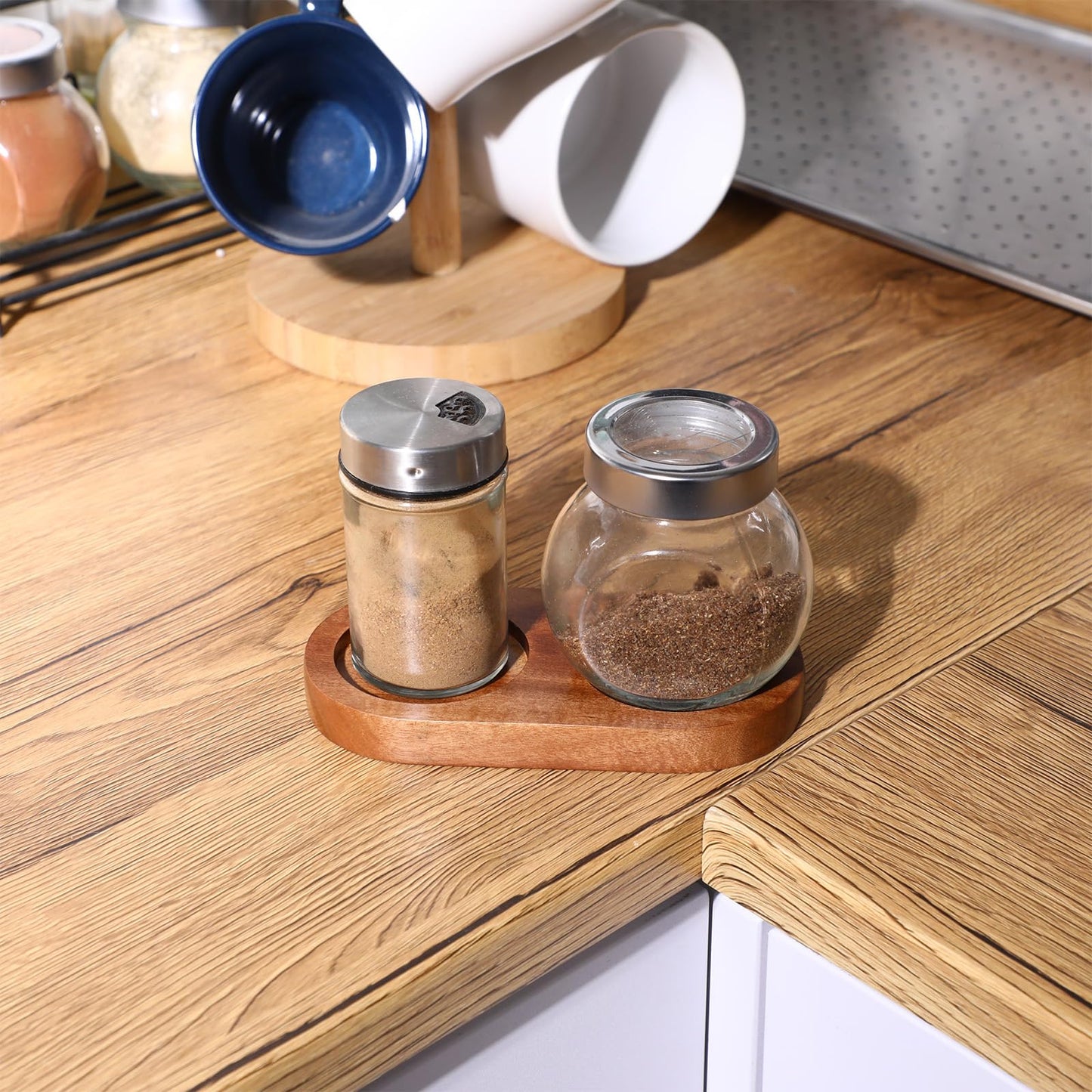 Salt and Pepper Mill Tray, Salt & Pepper Grinder Accessories Acacia Wood Tray Pepper Mill Holder & Rest Dining Table Protector fit Many Mills & Shakers (Pepper mill and salt mill are not included)