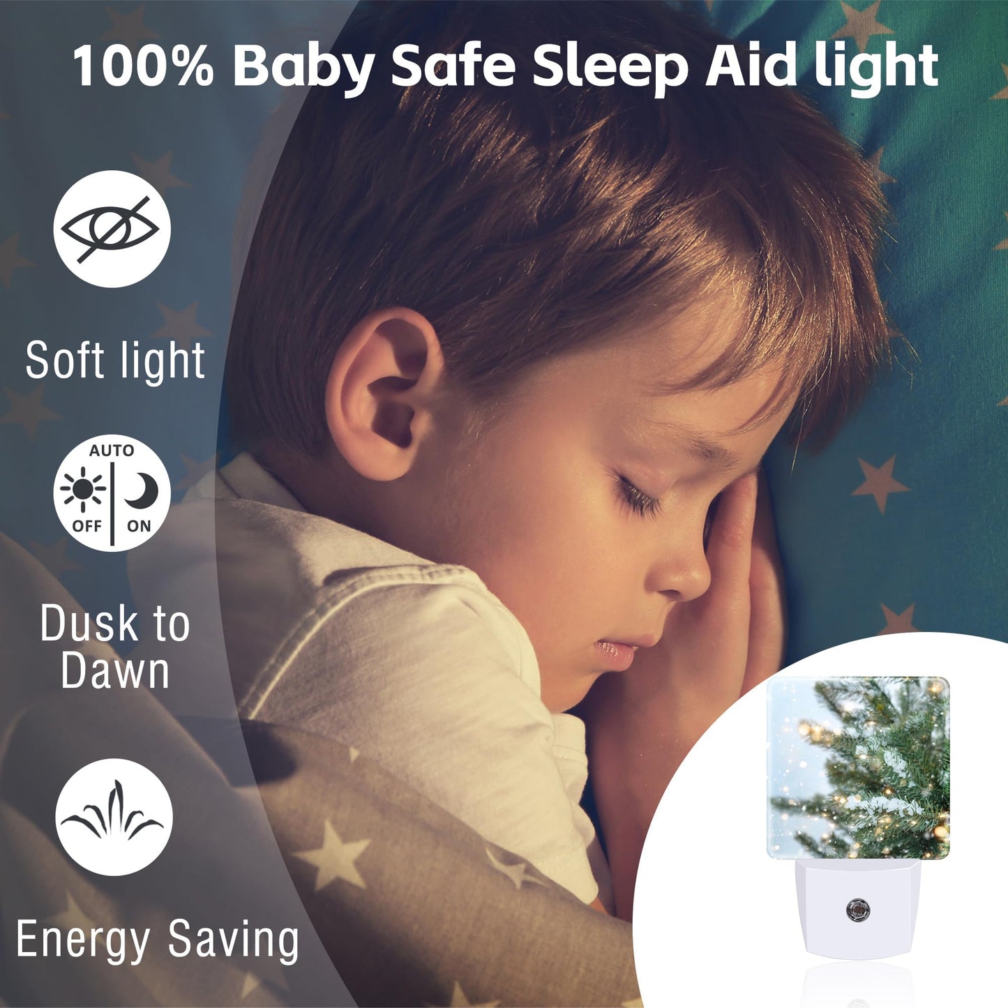 sndheke Winter Snow Pine Tree Night Light, Glitter Christmas Tree Dusk to Dawn Night Light Plug in, 0.5w Energy Saving Sleep Friendly NightLight for Kids Boys Girls Home Decor