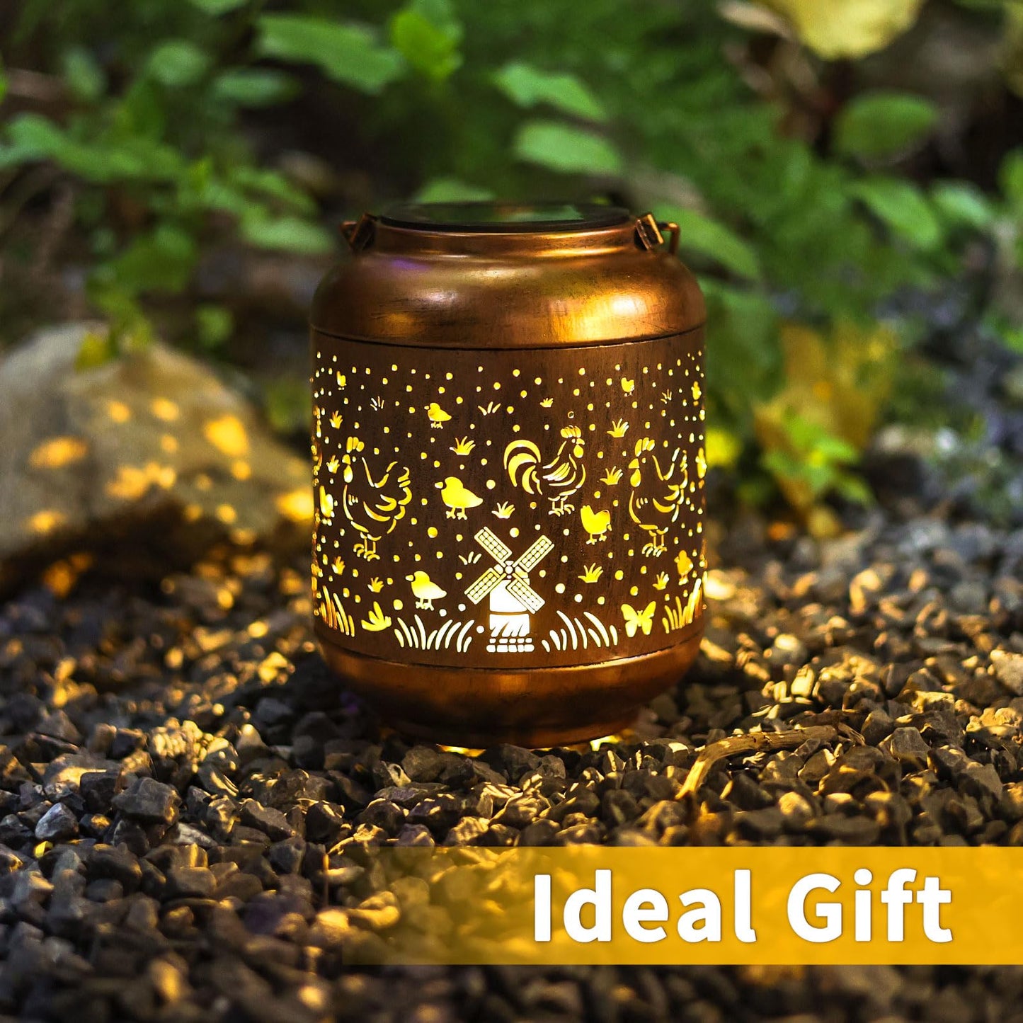 Chicken Solar Lanterns Outdoor Waterproof Hanging Solar Lights Birthday Gifts for Women Men Mom Metal Decorative Outside for Garden Yard,Patio,Lawn,Porch,Backyard,Tabletop Decor