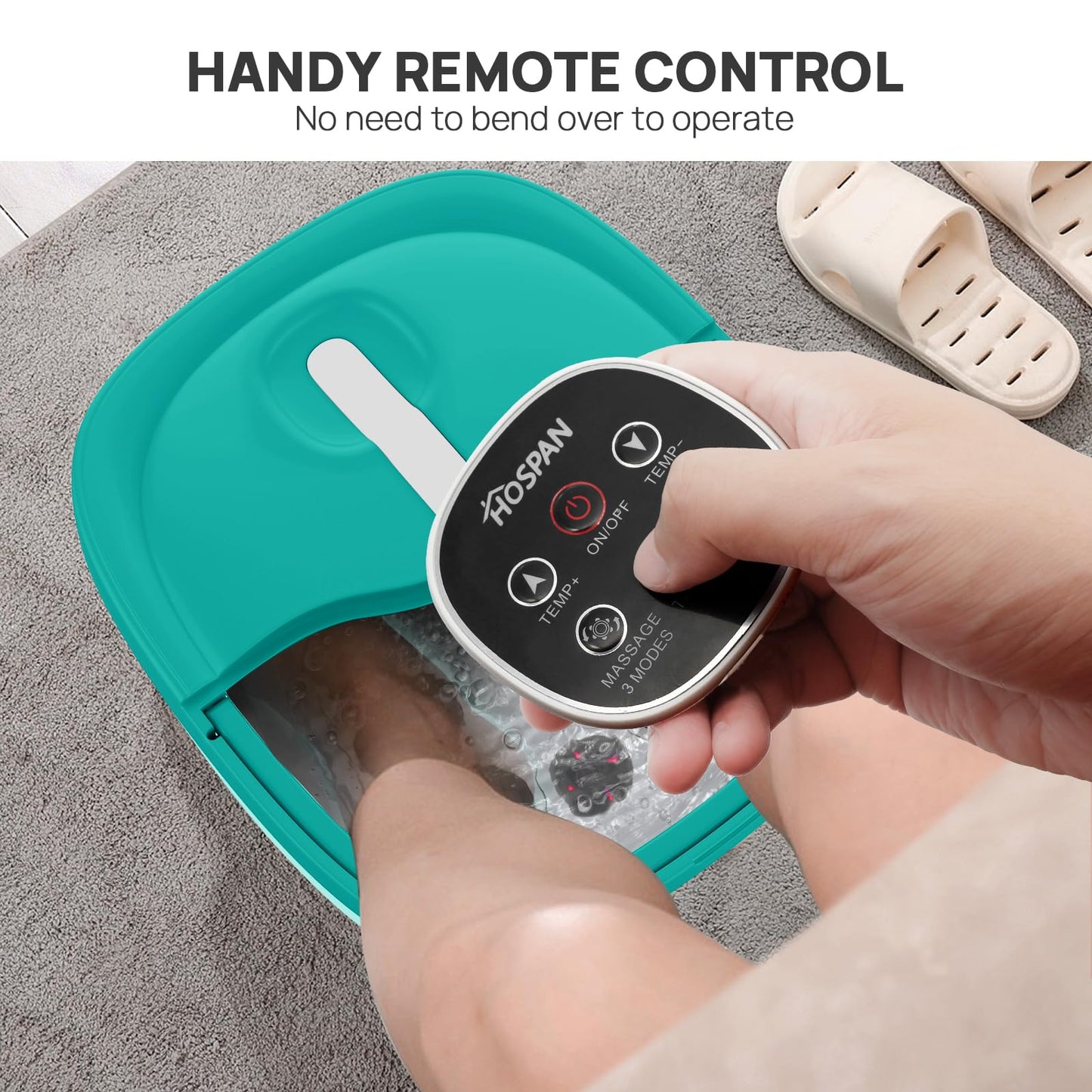 HOSPAN Collapsible Foot Spa Electric Rotary Massage, Foot Bath with Heat, Bubble, Remote, and 24 Motorized Shiatsu Massage Balls. Pedicure Foot Spa for Feet Stress Relief