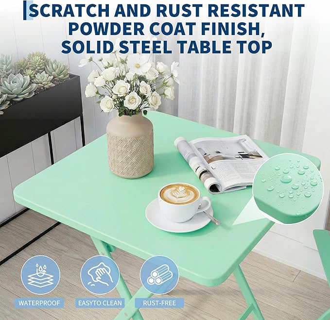 GarveeLife 3 Piece Outdoor Bistro Set, All Metal Patio Table and Chairs Set