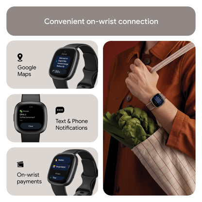 Google Fitbit Versa 4 Fitness Smartwatch with built-in GPS and up to 6 days battery life - compatible with iOS 15 or higher & Android OS 9.0 or higher, Black/Graphite