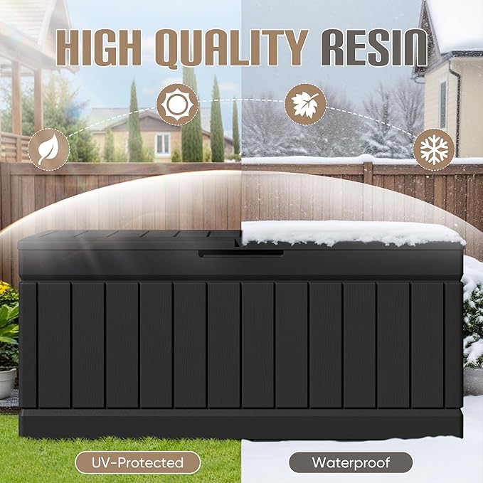 JUMMICO 78 Gallon Outdoor Deck Box Large Resin Storage Box for Patio Furniture Cushions and Garden Tools (Black)