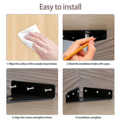 4 Pcs Heavy Duty Gusset Joints, Trapezi Corner Code, Bracket Corner Brace Bracket Fasteners, Furniture Shelf Support Joint Fasteners for Table, Chair Cabinet Bed Stabilization (Black)