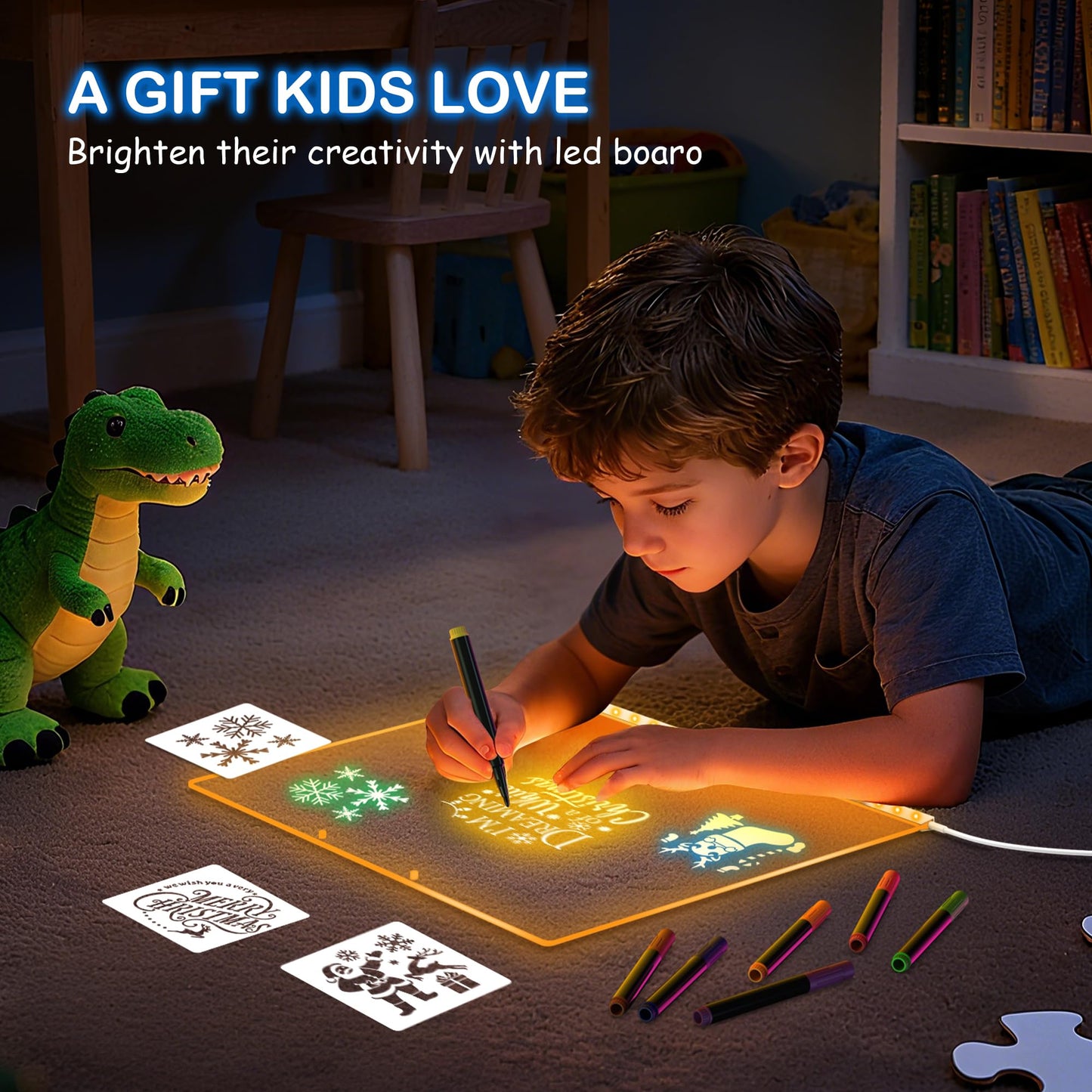LumiBoard LED Drawing Board for Kids, 13.7"x10" Light Up Acrylic Dry Erase Led Note Board with Colors, Doodle Glow Board with Stand, Magic Drawing Tablet as Christmas & Birthday Gifts for Girls Boys