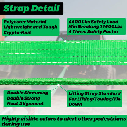 HENBOW Lift Sling Straps|2" × 6.5' Web Sling Strap with D Ring Shackles|4400Lbs Safety Work Load and 17600Lbs Breaking Load| Recovery Strap for Hoist Car Tree Saver Winch Recovery(2 Pack)