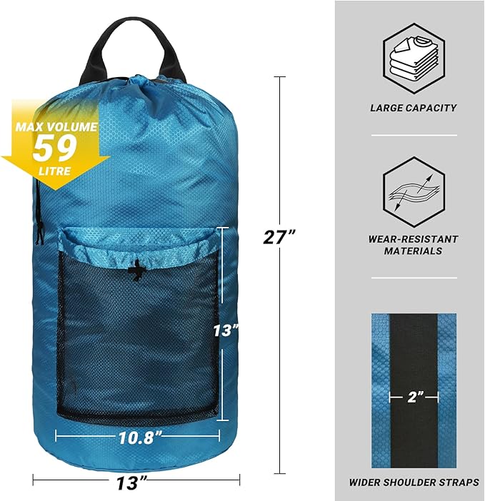 Laundry Bag with Shoulder Straps and Mesh Pocket Laundry Backpack Large