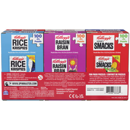 Spin Master Games, Kellogg's Cereal 100-Piece Puzzles 6-Pack, Square Cereal Boxes Puzzle Gift Set, Froot Loops, Rice Krispies, Raisin Bran, Corn Flakes, Frosted Flakes, Honey Smacks for Ages 4 & Up