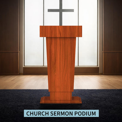Tredre Wooden Podium Stand with Wheels, 41”–54.5” Height Adjustable Lectern, Mobile Podium with Crank Lift, Stable Base & Storage Shelf, Elegant Design for Churches, Classrooms and Conferences