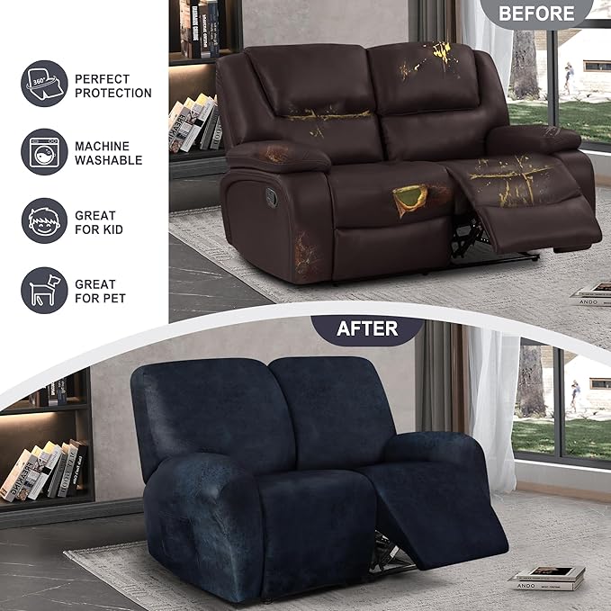ANARACHON Leather Look Loveseat Recliner Cover, 6-Pieces Stretch Dual Recliner