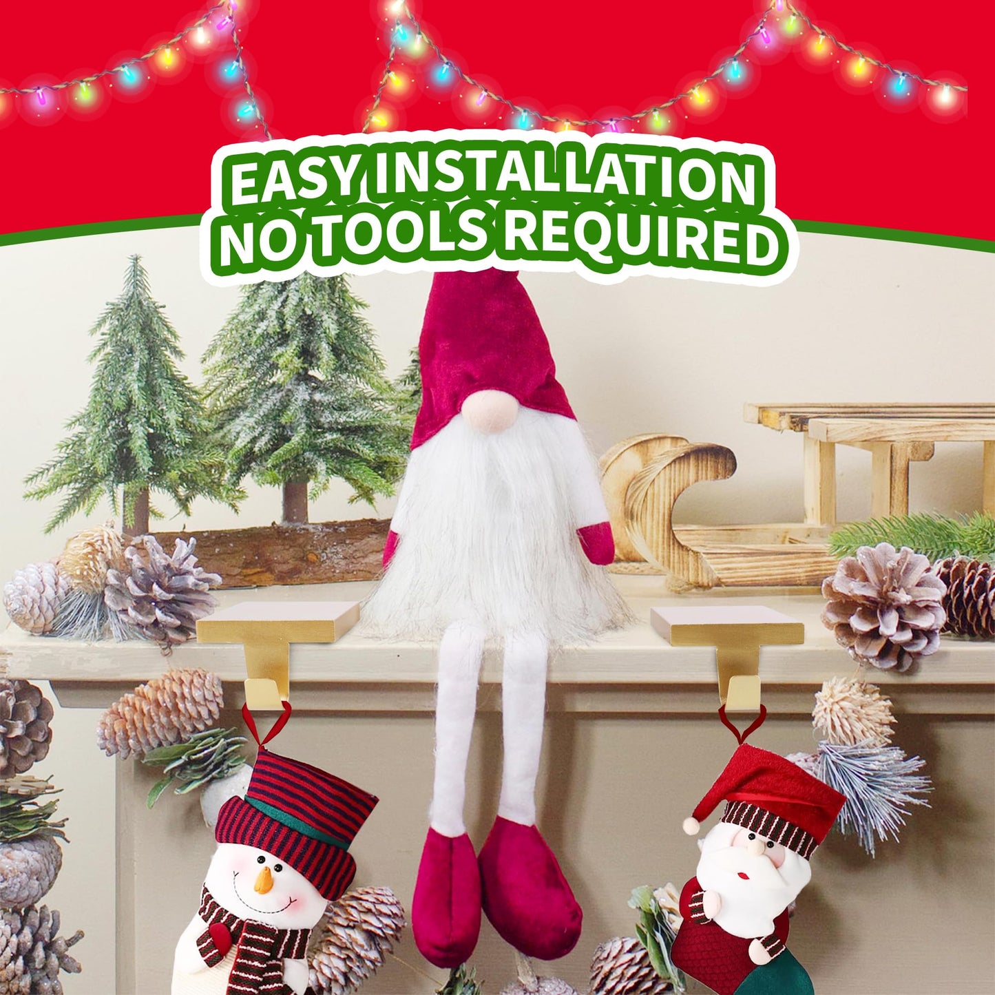 Anrgterg 4 Pcs Christmas Stocking Holders, Mantel Stocking Hangers Metal Hanging Hooks with Protective Pads for Xmas Holiday Counter Window Home Table Gold
