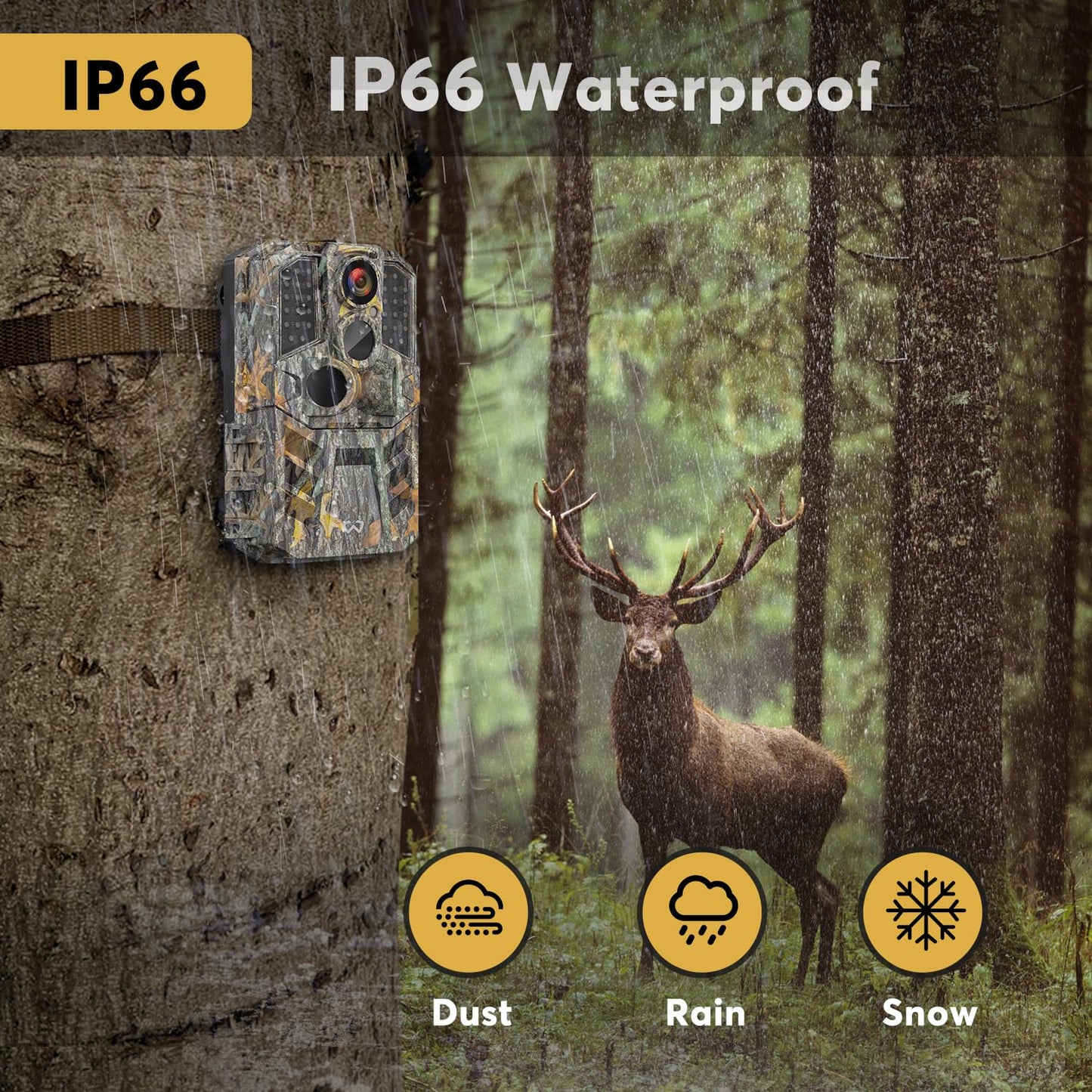 WOSODA Trail Camera 3 Pack 36MP 1920P HD Game Camera with SD Cards, 0.2s Trigger Time Infrared Night Vision Motion Activated, IP66 Waterproof 2.0''LCD Wildlife Camera for Monitoring