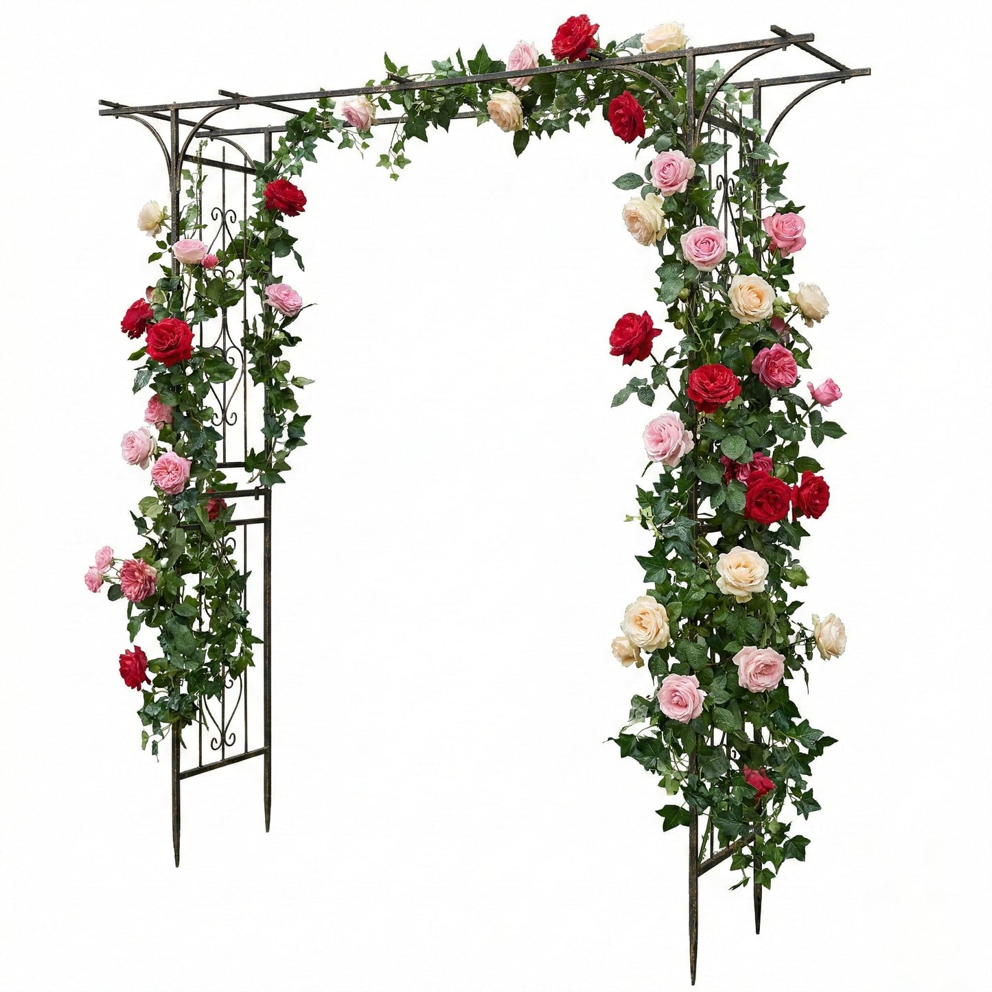 85" Metal Garden Arch Trellis for Climbing Plants, Large Flat Top Iron Arbor for Wedding Events & Backyard, Rustproof Outdoor Flower Support Rack for Roses & Vines, 6.7ft Wide, Black