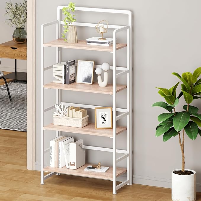 No Assembly Folding Bookshelf, 4 Tiers Collapsible Book Shelf