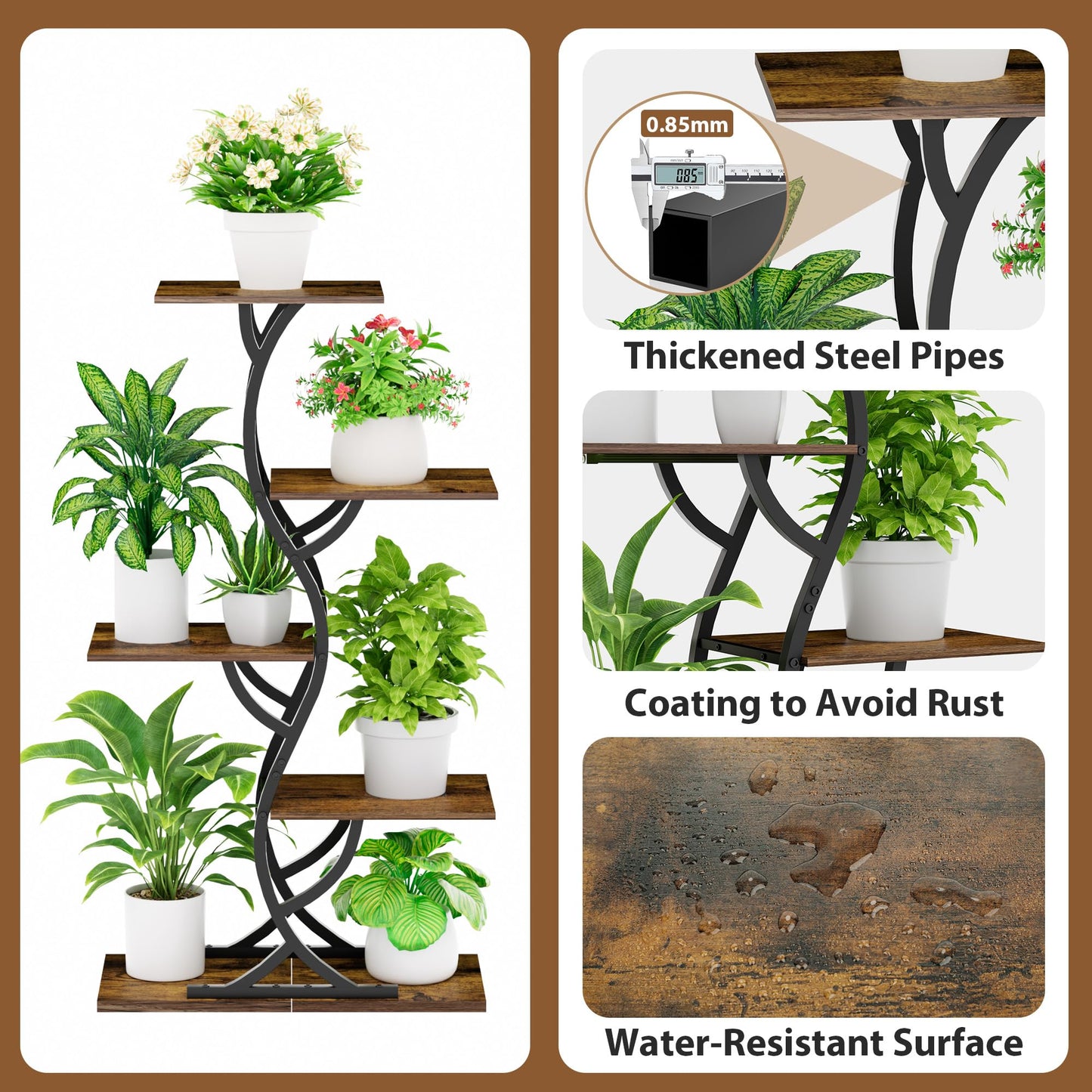 Plant Stand Indoor with Grow Lights - 44" Tall Corner Plant Stands for Indoor Plants, 5 Tiered Metal Plant Shelf, Curved Plant Flower Holder Dispaly Rack for Living Room, Home Patio Balcony (Black)