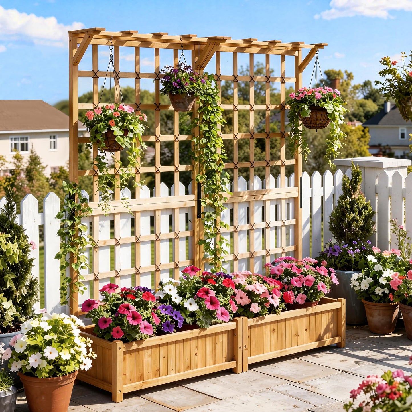 Aoxun 72" Raised Garden Bed with Trellis, Wood Planter Container with Hanging Roof & Garden Boxes for Climbing Plants Flowers Vine (2 piece)