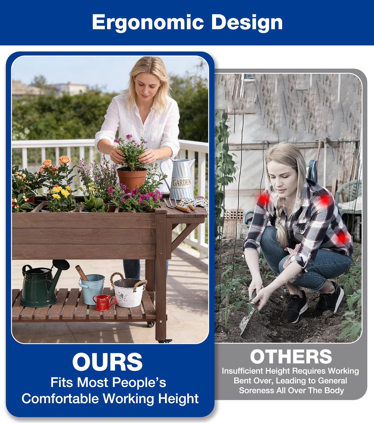 Joyqinchen Raised Garden Bed Outdoor with Wheels, 52.7" Elevated Wooden Garden Bed with 8 Planter Boxes, Removable Dividers, Storage Shelf, Standing Mobile Planter with Non-Woven Liner