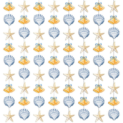 JarThenaAMCS 8 Pack Ocean Garland Coastal Beach Party Decorations Nautical Seashell Starfish Bells Hanging Banner Ornaments Pre-Assembled for Summer Under the Sea Wedding Baby Shower Mermaid Party