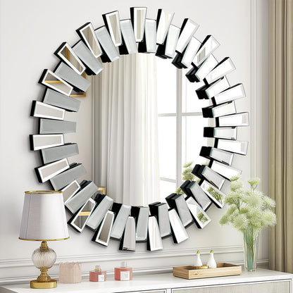 QDSSDECO Round Mirror Sunburst Wall Mirror 31.5" Beveled Edge Frameless for Living Room Bathroom Bedroom Entryway Decor