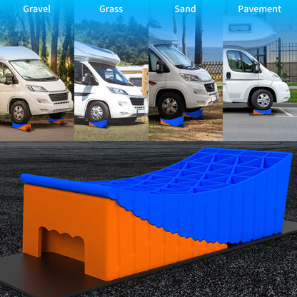 BEBOBLY Camper Leveler, 2 Pack RV Leveling Blocks, Camper Wheel Chocks Up to 35,000 lbs, Heavy Duty Curved Levelers, RV Camper Leveler Kit with Anti-Slip Mats and Carrying Bag