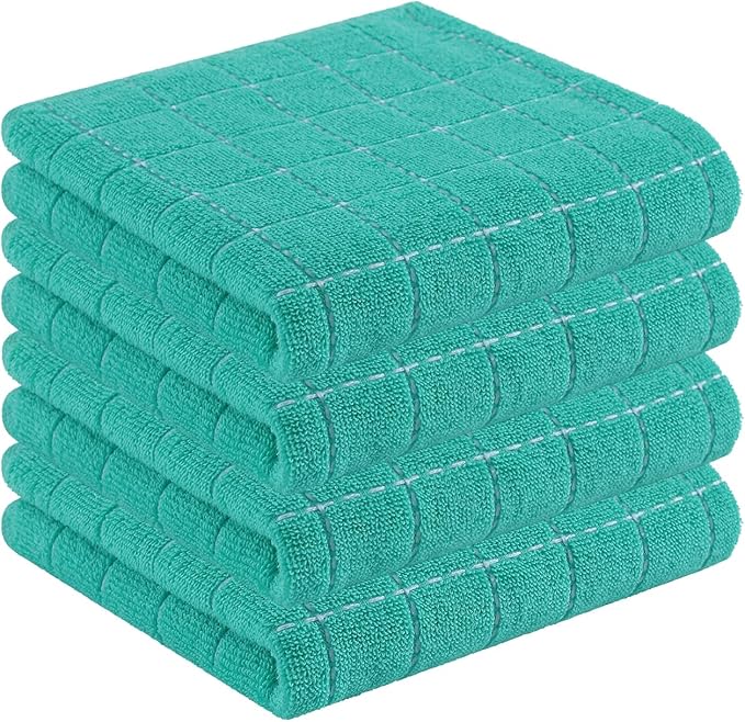 Homaxy 100% Cotton Terry Kitchen Towels, Checkered Designed, Soft and Super