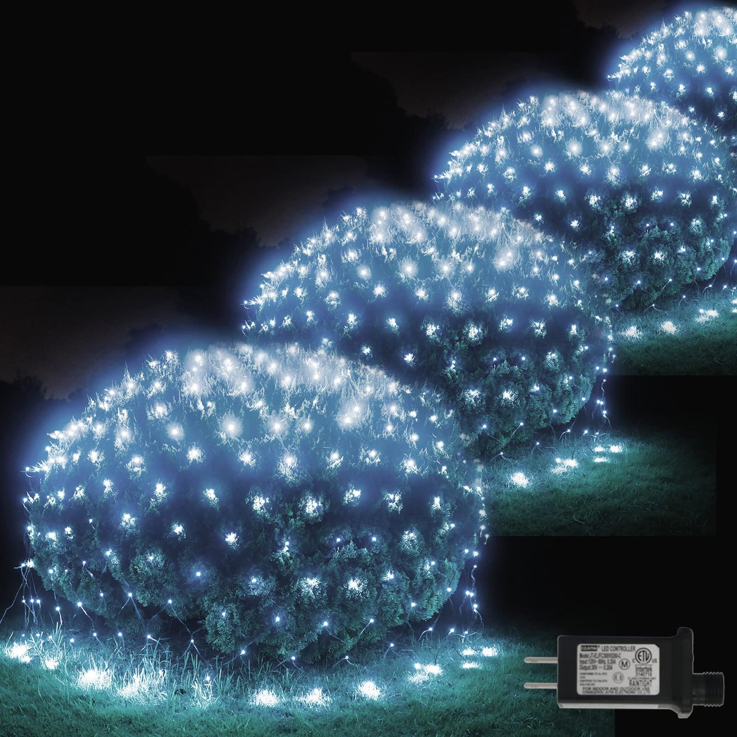 Cool White Net Lights, 360 LED Outdoor Christmas Net String Lights, 21 ft x 5 ft Large Net Mesh String Lights, 8 Modes Twinkle Lights Connectable Plug in for Bushes Christmas Yard Garden Party Decor