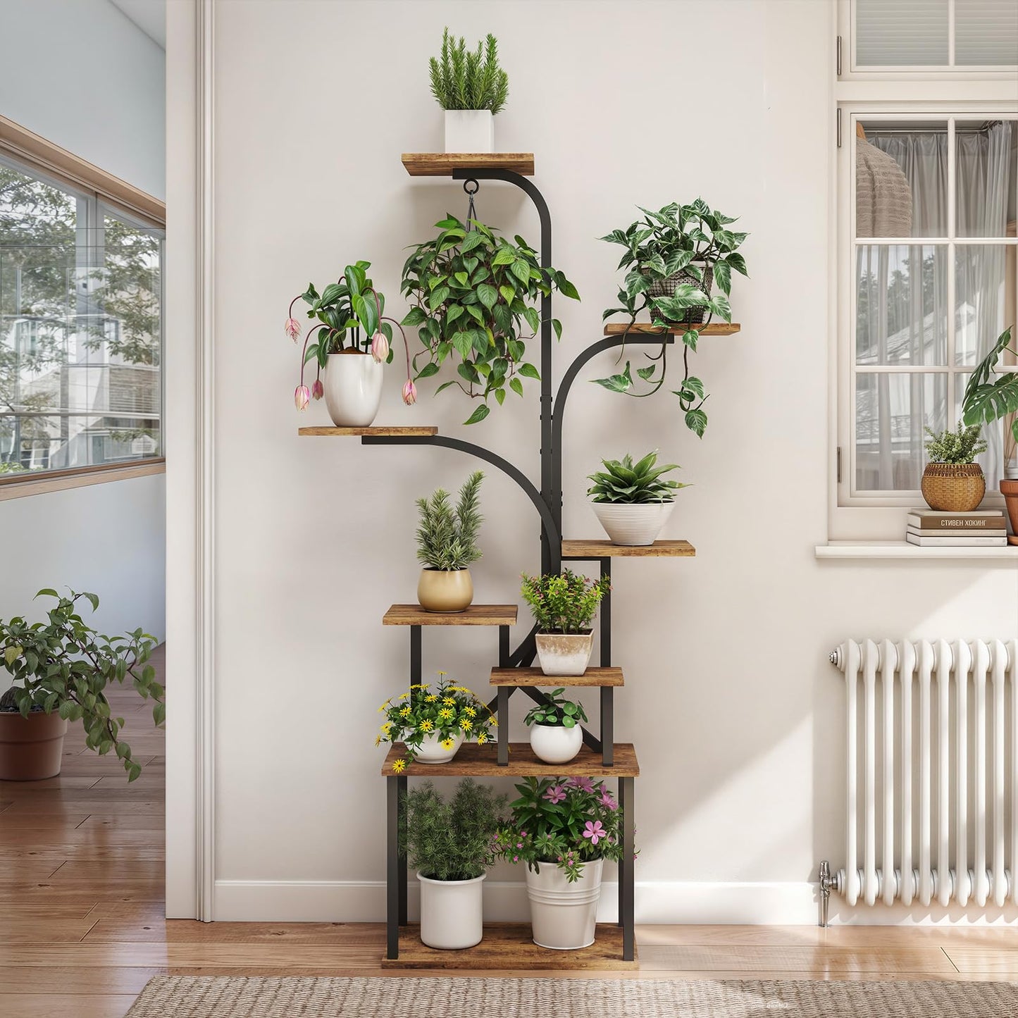 Apicizon 8-Tier Plant Stand Indoor with LED Grow Lights - Sturdy Shelf for Plants, Flowers & Succulents | 62'' Tall Flower Holder & Dimmable Lights | Modern