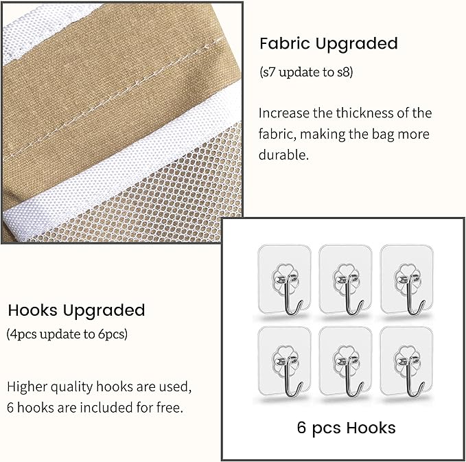 3pcs Middle Wall Hanging Organizer Bag, Linen Fabric Door Hanging Storage Basket
