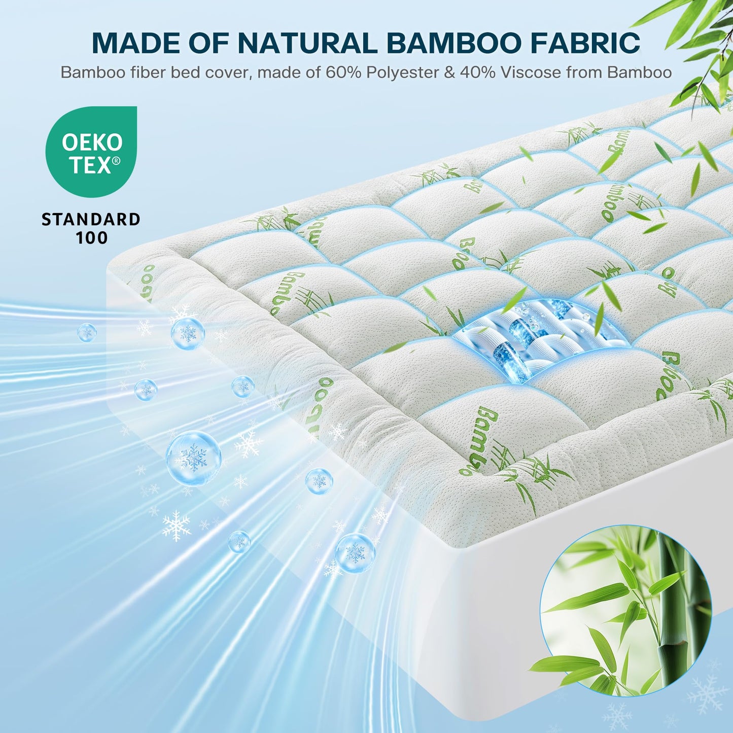 Waterproof Full Size Mattress Topper Viscose Derived from Bamboo,Extra Thick Mattress Pad for Back Pain, Cooling Mattress Topper with Deep Pocket 8"-21",Green,Full