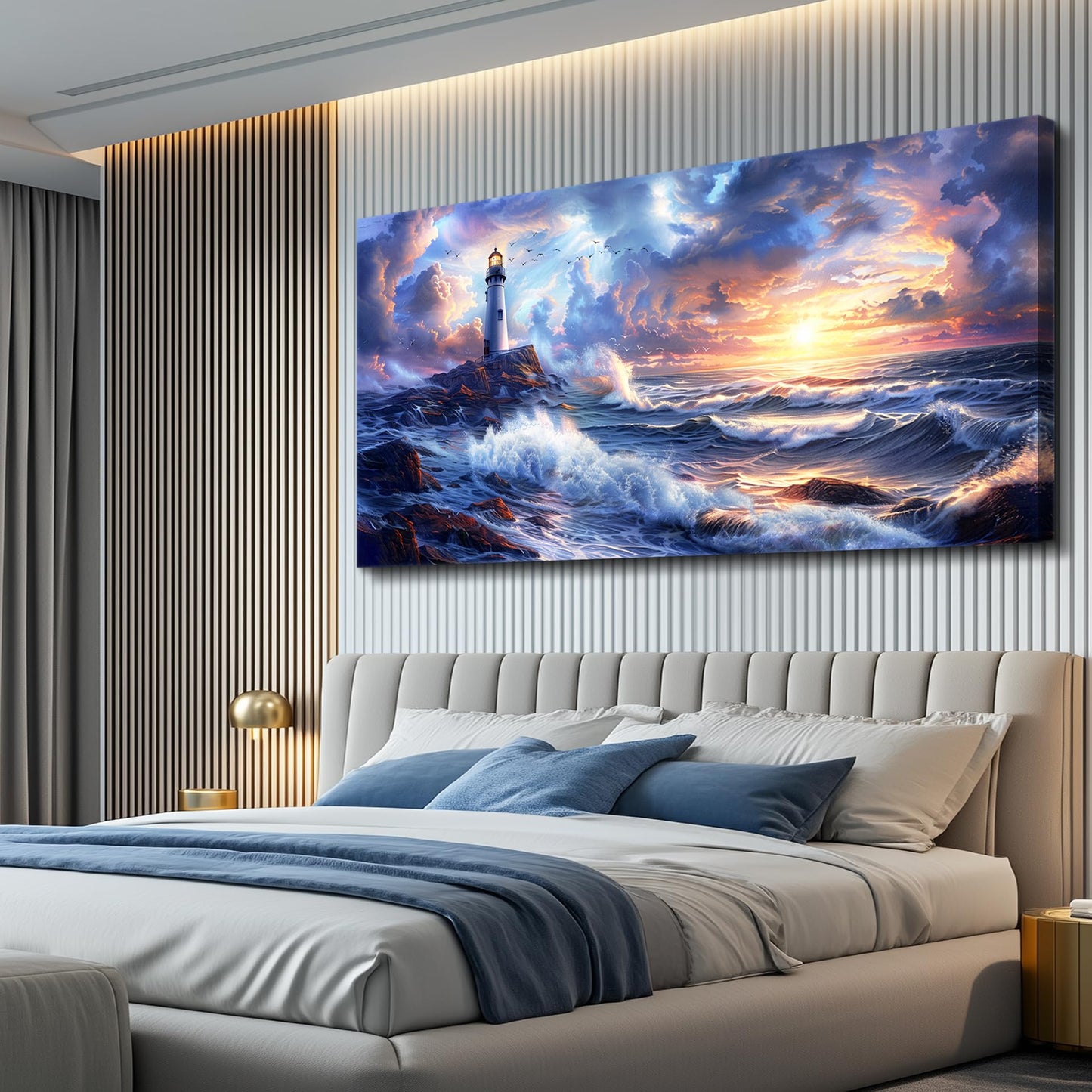 JUDASJART Wall Decor For Bedroom Large Wall Art For Living Room Modern Office Decorations Ocean Sea Wave Paintings Lighthouse Seascape Pictures Canvas Artwork Home Decor Ready To Hang