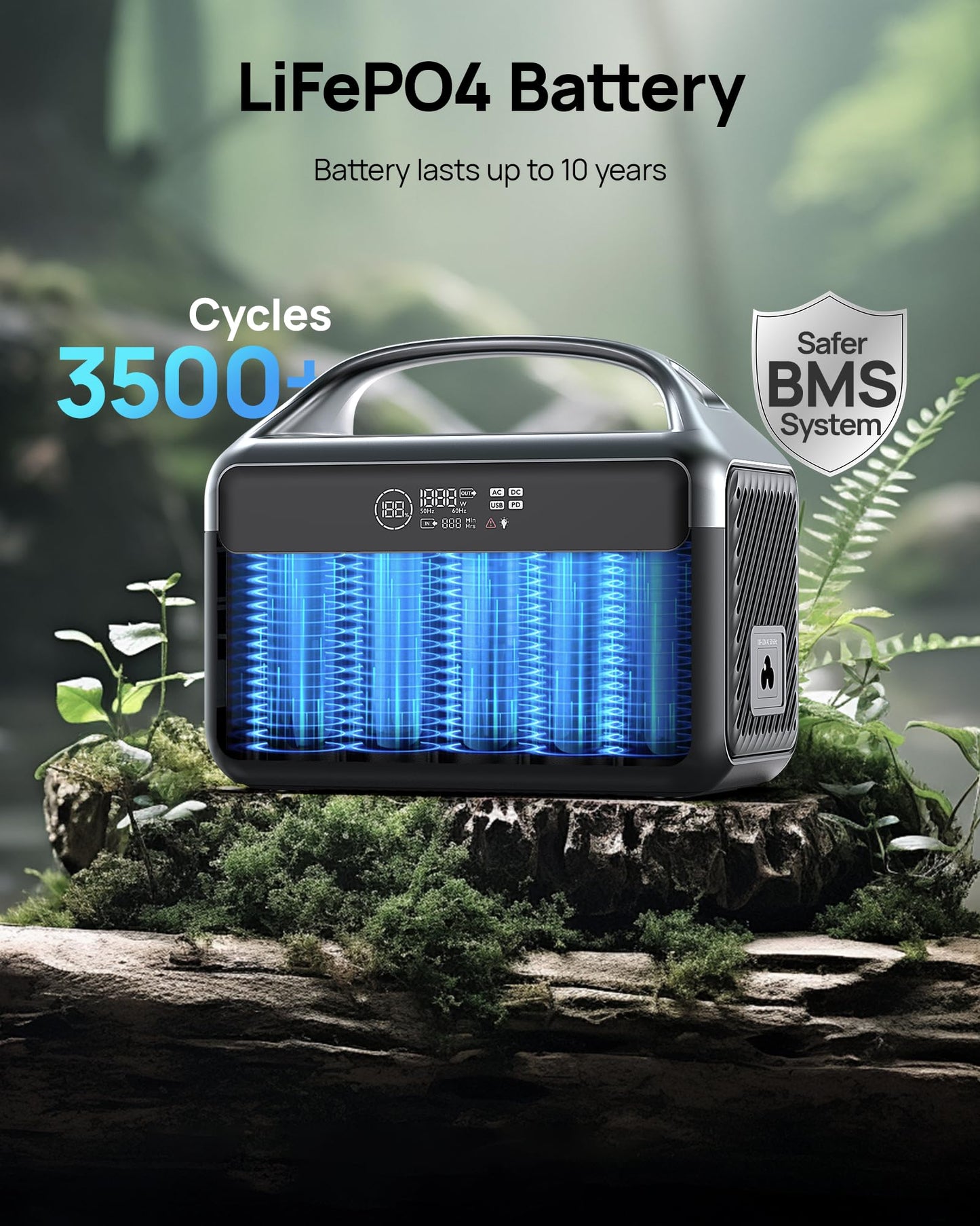 DaranEner Portable Power Station 56000mAh, 179.2Wh LiFePO4 Battery Backup w/ 2 300W (Peak 600W) AC Outlets, 1.5hrs Fast Charging, Power Bank for Hurricane Emergency/Outdoor Camping/RVs/Home Use