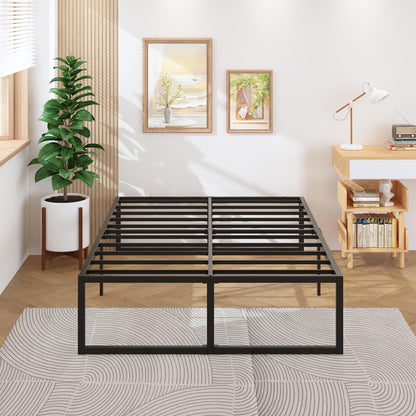Lutown-Teen 18 Inch Queen Bed Frame with Cover Skirt, Heavy Duty Steel Slat Support Metal Platform Bed Frame Queen Size No Box Spring Needed, Easy Assembly, Black and Blue