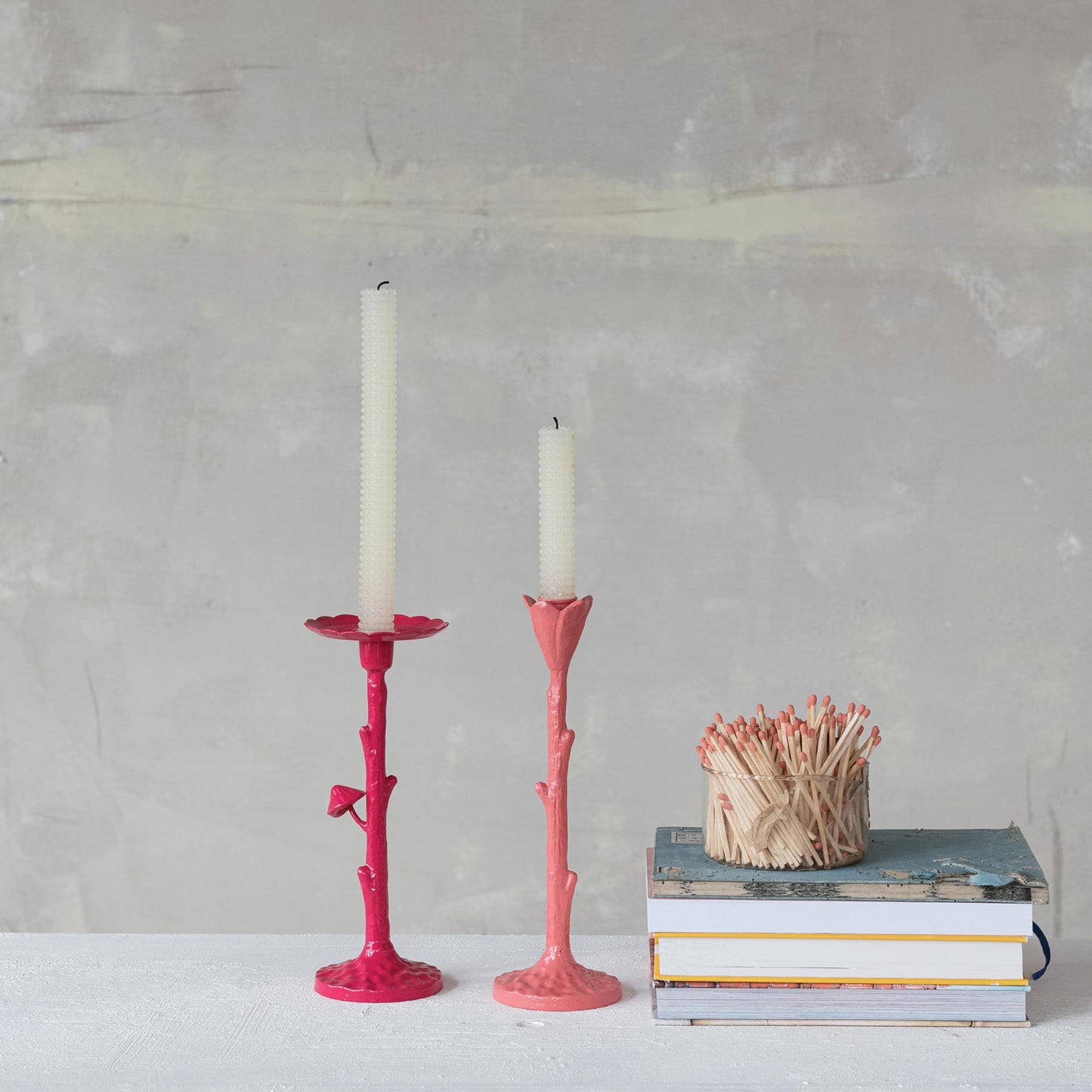 Creative Co-Op Tall Cast Metal Flower Shaped Taper Holder, Pink