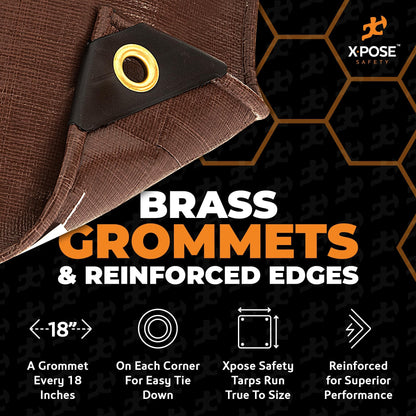 18' x 24' Super Heavy Duty 16 Mil Brown Poly Tarp Cover - Thick Waterproof, UV Resistant, Rip and Tear Proof Tarpaulin with Grommets and Reinforced Edges - by Xpose Safety
