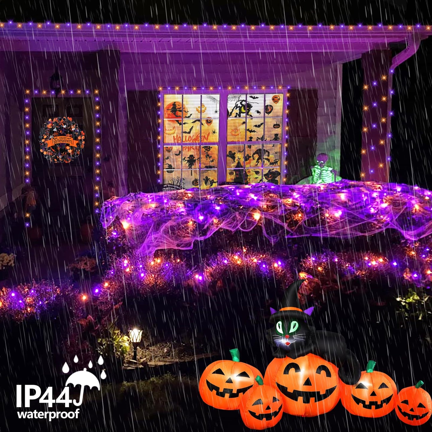 QITONG 165ft 500 LED Orange and Purple Halloween Lights Outdoor Waterproof, String Lights for Outside with 8 Modes, Green Wire Twinkle Lights Plug in Indoor