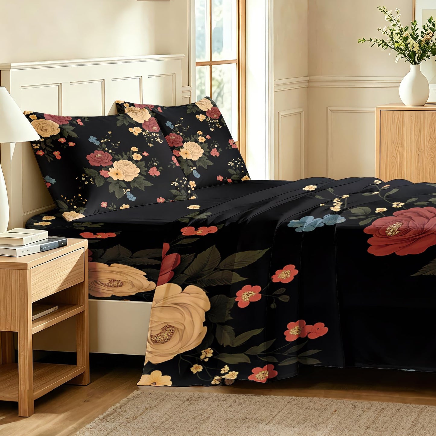 Peony Floral Bedding Set 4 Pcs Flowers Full Sheets