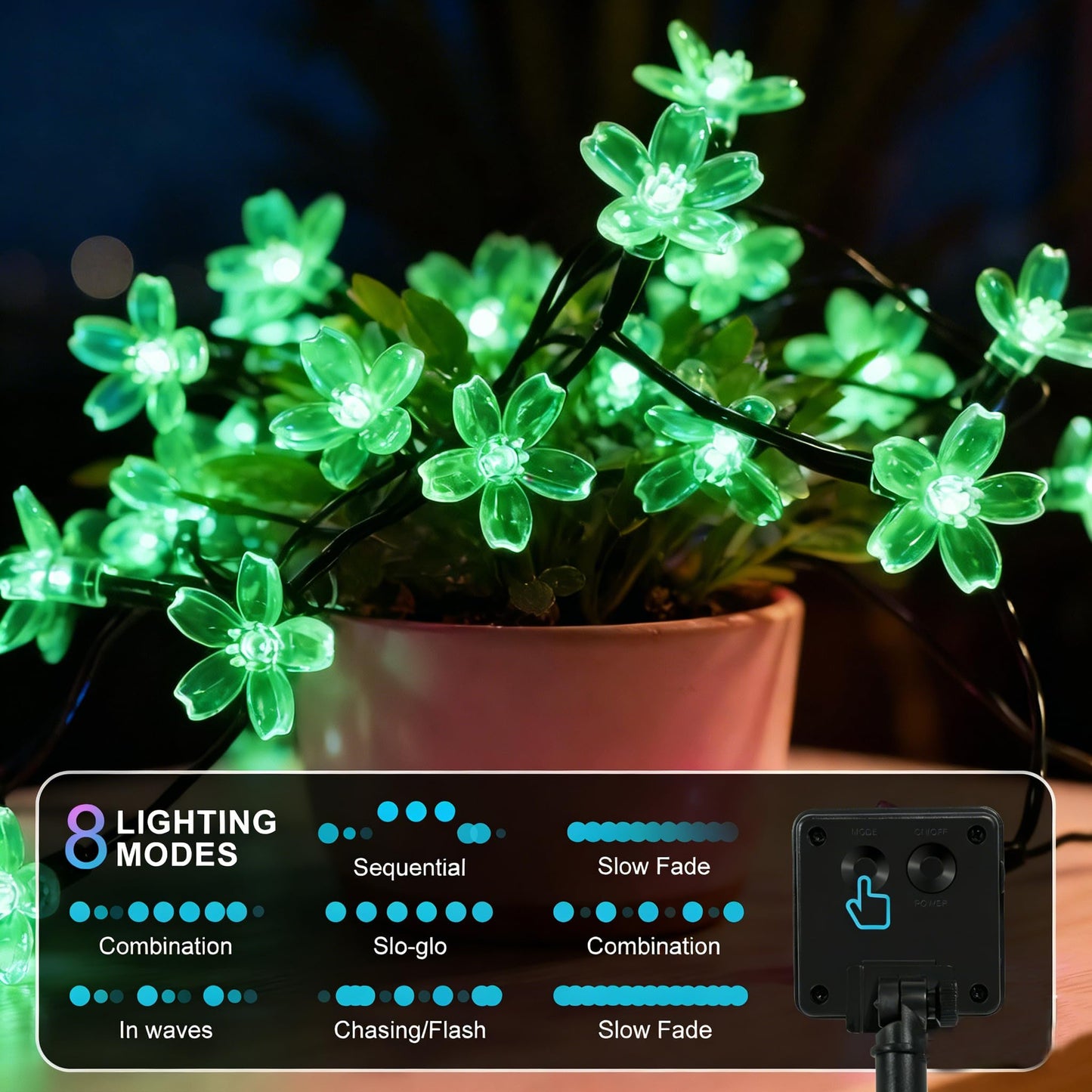 Vruxuri 2 Pack Total 52FT 120 LED Solar String Lights Outdoor Waterproof Flower Fairy Lights for Garden Fence Patio Yard Christmas Tree Lawn Wedding Party Decor, Green