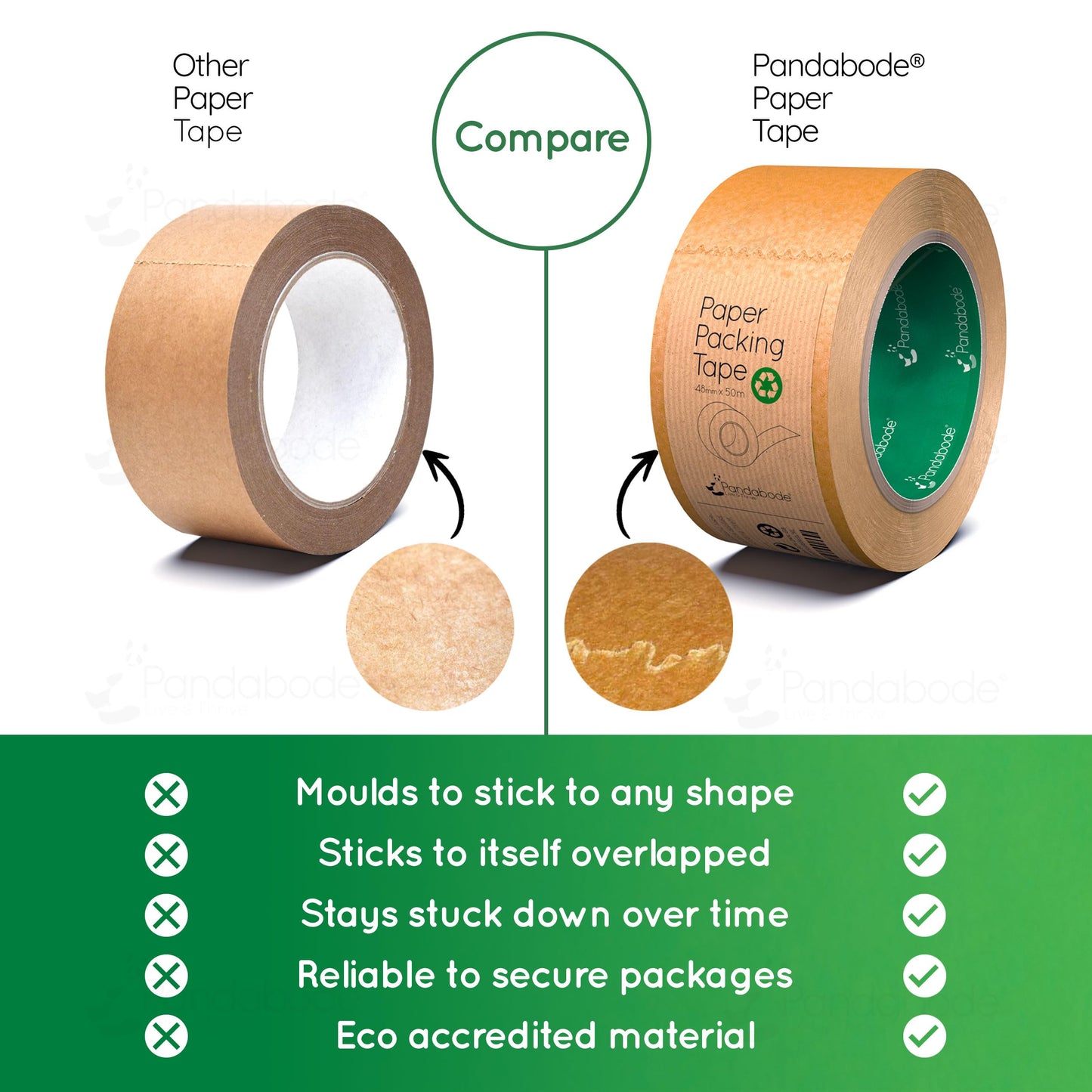Pandabode Kraft Paper Packing Tape 48mm x 50m | Brown Paper Tape for Strong Parcel Packaging | 1/3/6/12 Pack | Recyclable & Eco Friendly (3)
