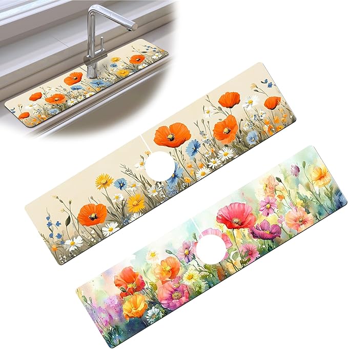 Bimkole 2 PCS Faucet Absorbent Mat, Kitchen Faucet Sink Splash Guard Wraparound