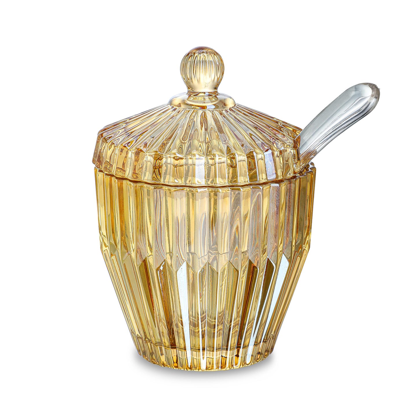 kanpura Glass Sugar Bowl with Lid and Serving Spoon Salt Pot Pepper Storage Jar Seasoning Pot Dispenser Container Sugar Box Condiment Spice Racks Holder for Home Kitchen(Amber)
