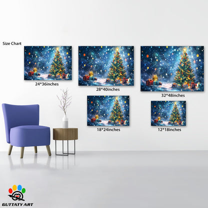 GUTTATY Christmas Canvas Wall Decor, Lighted Christmas Tree Wall Art, Christmas Gifts Pictures Wall Paintings, Winter Scene Wall Canvas Art for Living Room, Bedroom, Office 18x24 Inch