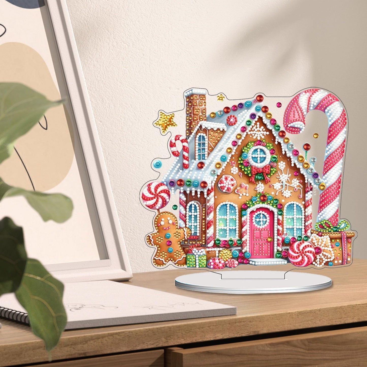 VODAPYC Christmas Diamond Art Tabletop Painting Kit, DIY Stand Up Double Sided Special Shaped Diamond Painting Desktop Ornament for Home Decor(Gingerbread House-1)