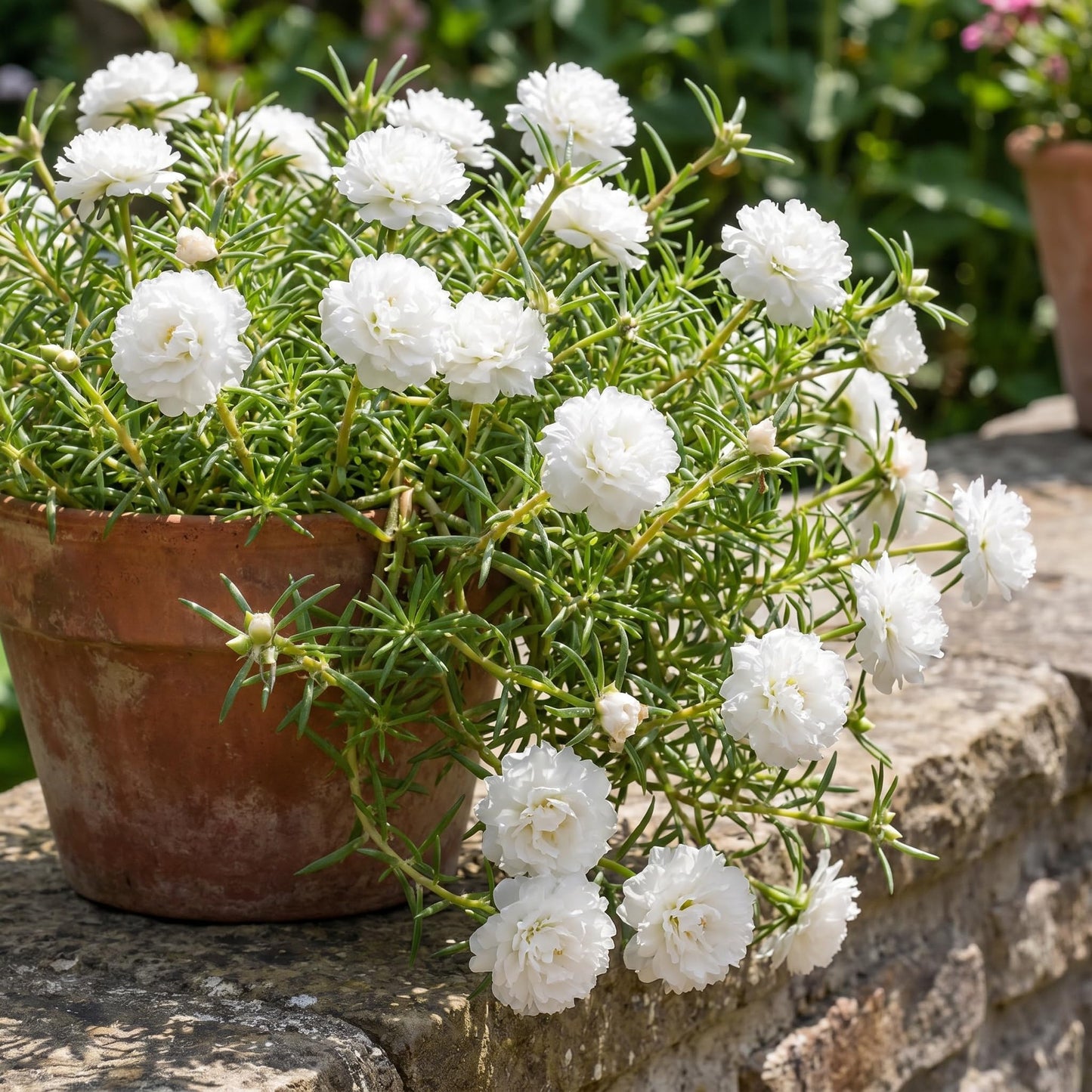 4 Portulaca Plants Live, Moss Rose Flower Plant for Outdoor Garden, Ground Cover Plant for Patio Containers, Borders or Landscape 4-7 Inches (White)