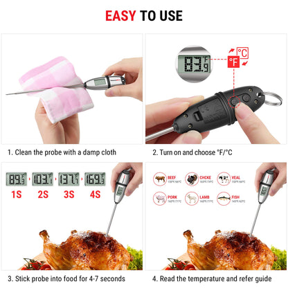 ThermoPro TP02S Digital Food Thermometer for Cooking Bread Baking Sourdough Liquids, Meat Thermometer Digital with Super Long Probe for Grill Candy Kitchen BBQ Oil Milk Yogurt Water Temperature