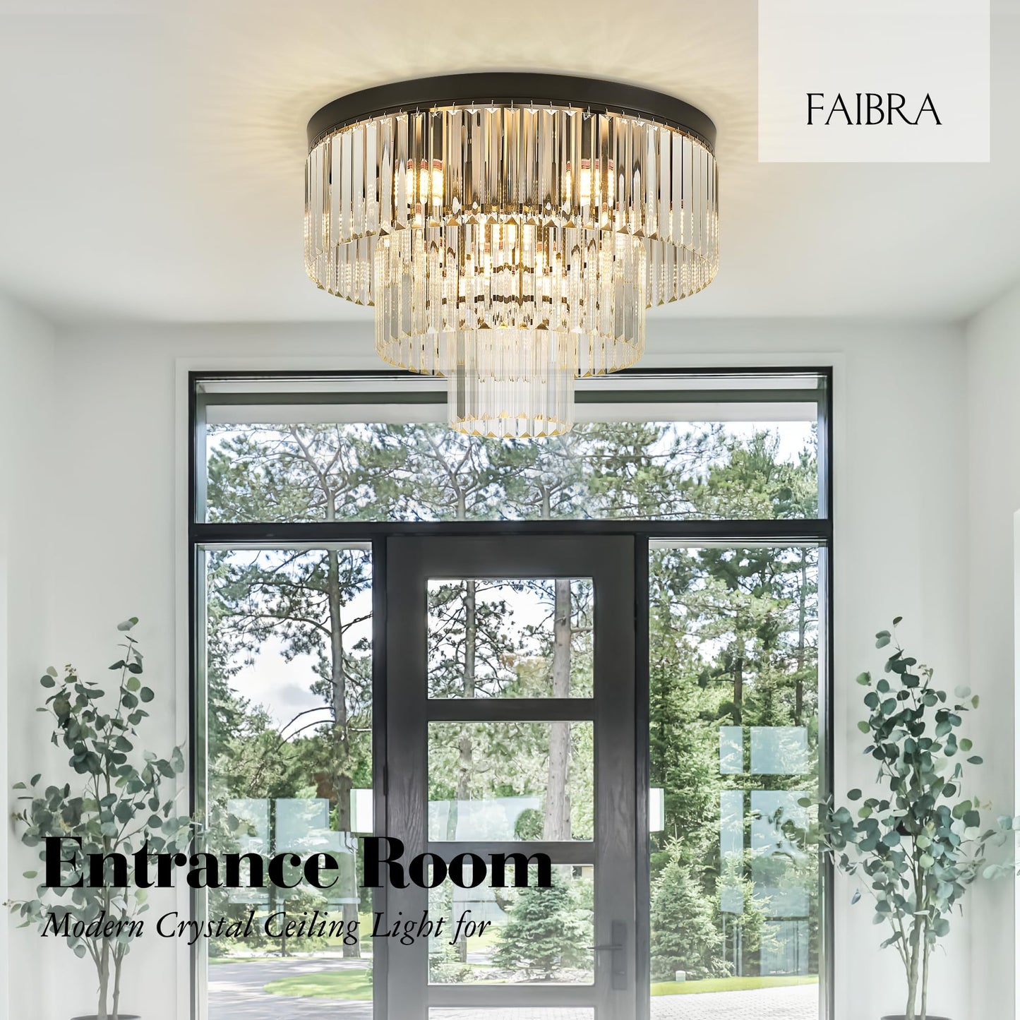 Faibra 21.65" Black Crystal Ceiling Light 10-Light Modern Crystal Ceiling Light Fixture 3-Tier Luxury K9 Crystal Ceiling Light,for Dining Room Kitchen Island Living Room Bedroom