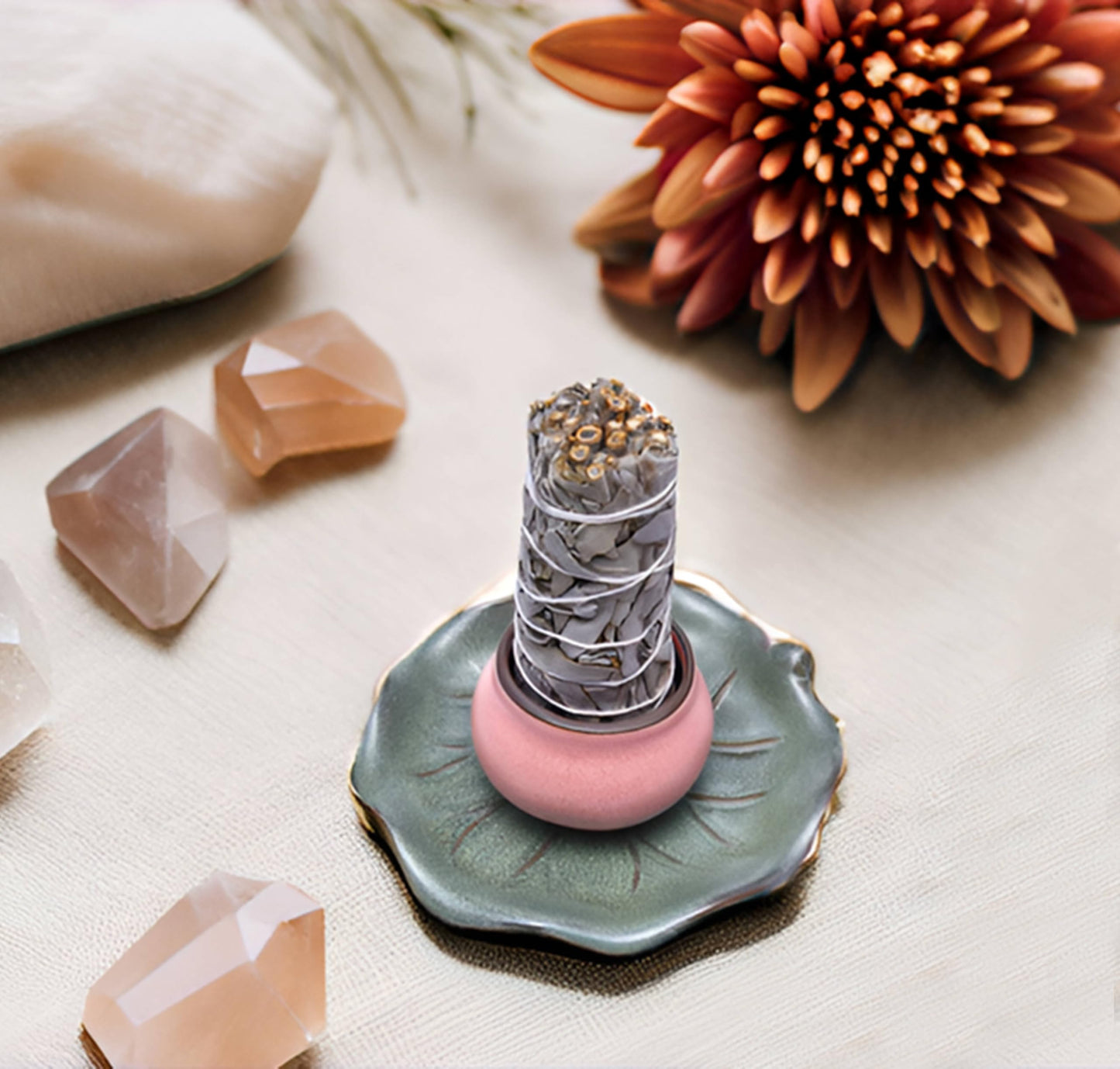 KR. LIF 3-in-1 Ceramic Incense Holder for Sage Sticks Incense Burner - Palo Santo Holder Set with Tray and Incense Burners