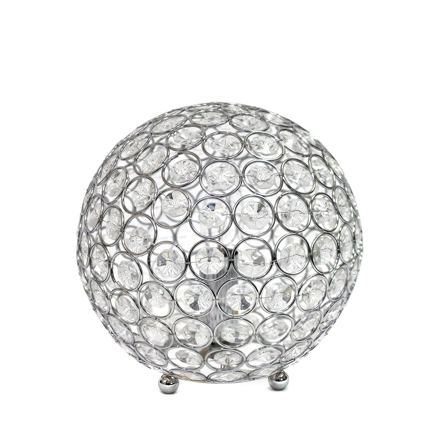 Elegant Designs LT1026-CHR 8" Elipse Crystal Collection Metal Crystal Ball Sequin Table Desk Lamp for Accent Lighting, Décor, Living Room, Chrome