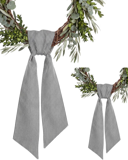 Kutyndrix Black and White Striped Wreath Sash 2 Pack for Front Door, 5.12" x 54.33" Each Modern Farmhouse Door Ribbon Decorations Set