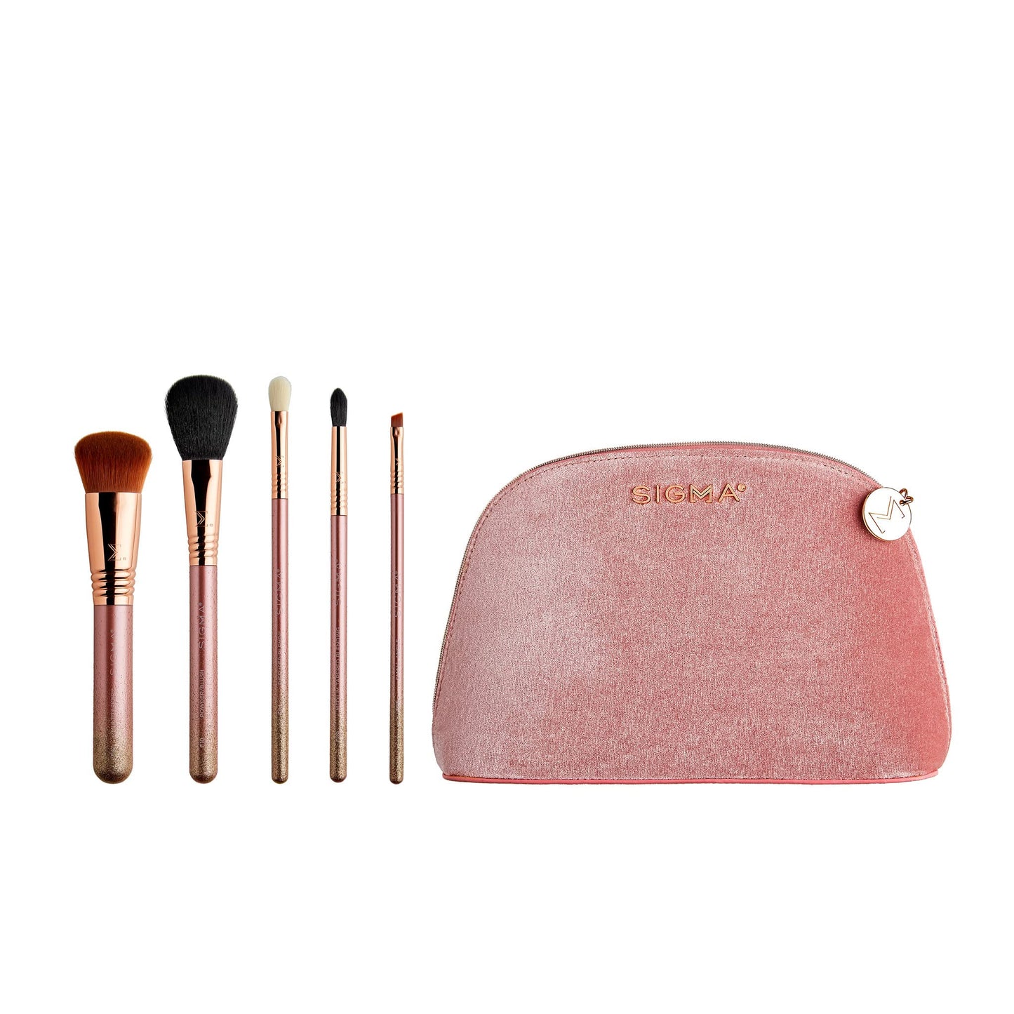 Sigma Beauty Glam ‘N Glow Mini Eye Makeup Brush Set – Set of 3 Eye Makeup Brushes for Blending, Shading, Lining, and Smudging, Includes Stylish Black Small Makeup Bag (4 Pcs)